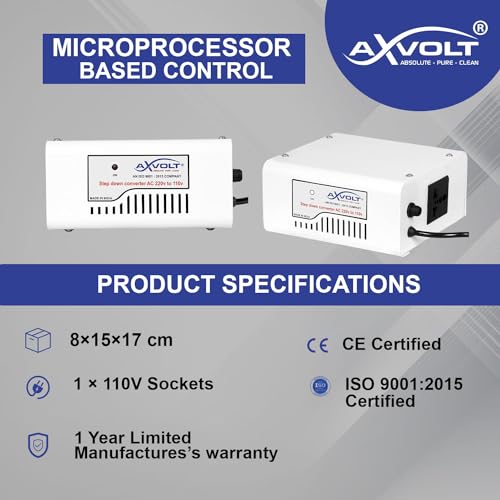 Image of Axvolt 220V to 110V Copper Step Down Transformer Voltage Converter | 210W Transformer for US Appliances in India | Compact Travel-Friendly | White Color