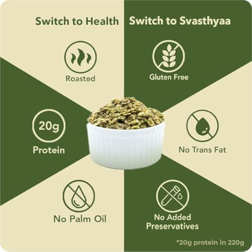 Image of Svasthyaa High Protein Moong Jor | Roasted Moong Dal Namkeen Snack | Healthy Vegetarian Dal Snack | Gluten Free, Vegan & Jain | Breakfast, Travel & Kids | 220g (Pack of 3)