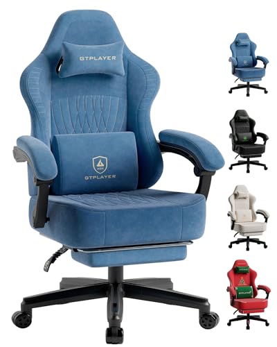 Image of GTPLAYER Gaming Chair for Adults, Ergonomic Video Game Chairs, Footrest & Linkage Armrest, Reclining High Back Silla Gamer with Wider Seat for Home Office, Ace Pro, Blue(Velvet)