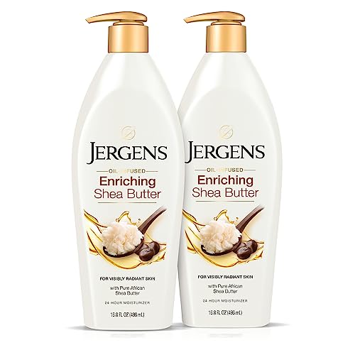 Jergens Shea Butter Body Lotion, Deep Conditioning Moisturizer, Hydration for Dry to Very Dry Skin, with Pure Shea Butter, Dermatologist Tested, 16.8 oz Bottle (Pack of 2)