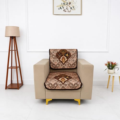 Image of Homerz Premium 'Maharaja Paradise Series' Sofa Cover | Net Fabric Sofa Cover | Washable, Anti-Dust Backed & Wrinkle Resistant Cover (Noor Mahal, 1 Seater, Seat Cover with Backrest)