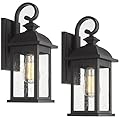 FEMILA Exterior Wall Sconce,2 Packs Outdoor Waterproof Wall Lights Fixture,E26 Socket Wall Lantern for Porch,Anti-Rust Matte Black Finish with Seeded Glass Lampshade,4FD54B-2PK BK