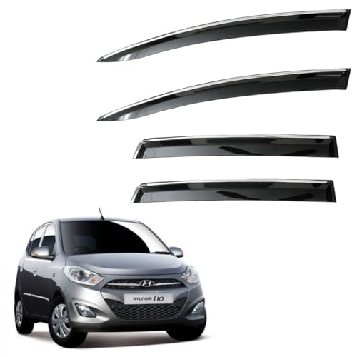 Image of CAR SAAZ Unbreakable Chrome Smoke Door Visor for I10 (2007-2013) | Premium Sun, Rain Wind Deflector Chrome Strip Side Door Rain Visor - Set of 4 Pcs