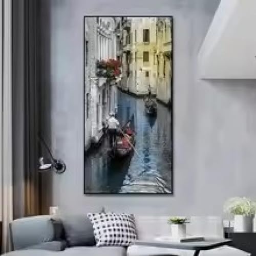 Peinture Venise salon décoration murale maison tableau paysage urbain sur toile 90x180cm - 4