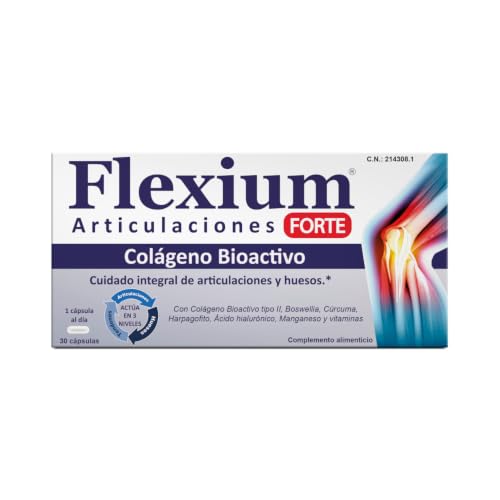 Flexium Articulaciones Forte 30 Cápsulas - Cuidado de Articulaciones y Huesos - con Colágeno Hidrolizado Tipo II, Ácido Hialurónico, Cúrcuma, Boswellia y Vitaminas