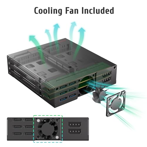 Sata HDD & SSD Hot Swap Cage, 6 Bay Hard Drive Dock for 5.25” Enclosure, 6 Bay Hard Drive Station with Colling Fans
