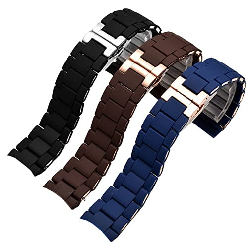 SKM Pulseira de relógio de aço revestida de borracha de silicone preta branca para Armani AR5905|590