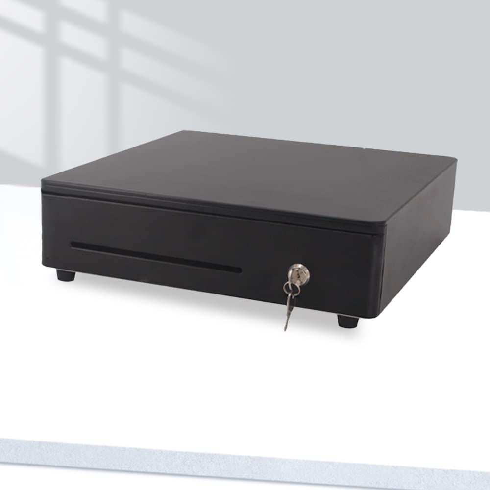 Cassetto porta denaro per registratore di cassa e stampante fiscale RT 4 banconote, 8 monete - struttura in acciaio, angoli smussati, con chiave ed apertura elettronica, nuovo design (Mod.350 - NERO)
