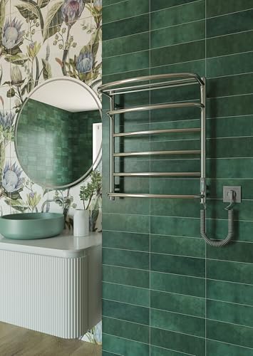 Elna® Badheizkörper Elektrisch Chrom 60.5x53 cm, 105W - Handtuchheizkörper aus Edelstahl 304 mit Ablage, Timer & Thermostat, IP44 Schutz - Handtuchwärmer zur Wandmontage