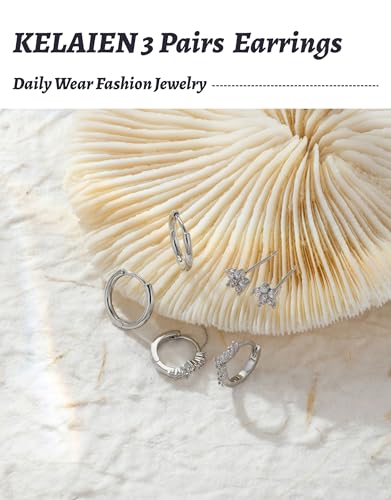 3 Pairs Hoop Earrings for Women 925 Sterling Silver Trendy 14K Gold Plated Huggie Earring Silver Hypoallergenic Stud Cartilage Earring Sets for Multiple Piercing Cute Small Jewelry Gift4