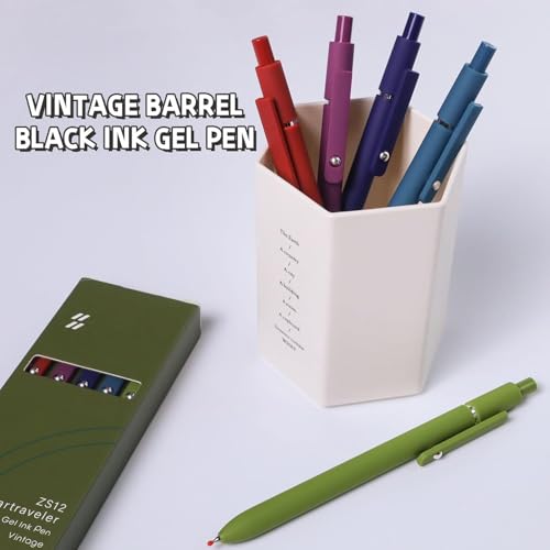Image of 5PCS Retractable Gel Pens Set, Quick Dry Black Ink 0.5mm Fine Point Pens, Smooth Writing Rollerball Gel Ink Pens with Soft Touch Grip for School, Office & Home Use (Vintage Colour)