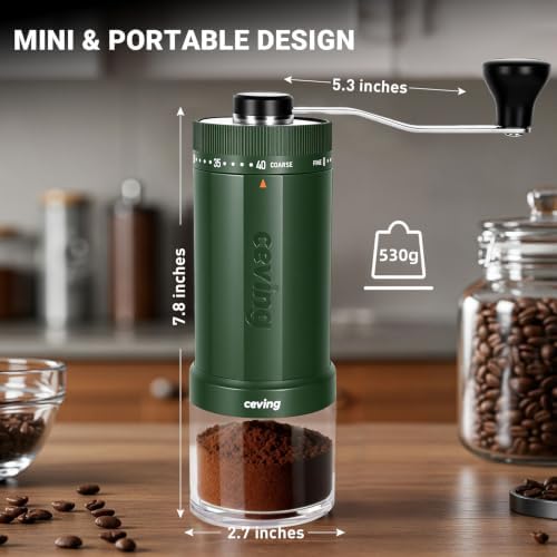 CEVING World's First 60g Large Capacity Manual Coffee Grinder, Green - 5