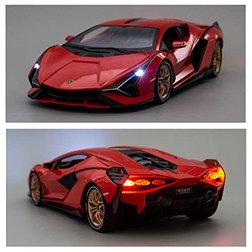 Wakakac 1/18 Model Car Compatible With Lamborghini Sian Skp37 Alloy Diecast Collectible Toy Vehicle Pull Back With Light And Sound Toy Car For Gift(Red) #TOP4