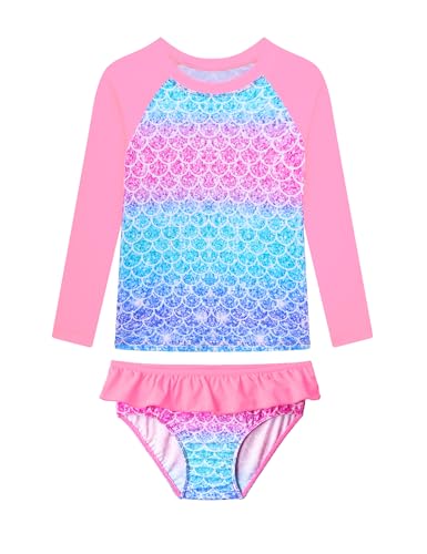 Image of Girls Rash Guard Swimsuit Long Sleeve Tankini Sets Two Pieces Bathing Suit Swimwear UPF 50+ Sun Protection