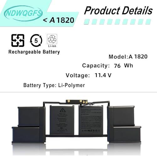 Image of A1707 A1820 Laptop Battery for MacBook Pro 15 inch (Late 2016, Mid 2017) Touch Bar Replacement for Models MLH32 MLW72 MPTR2 MPTU2 | EMC 3072, 3162, 020-01728