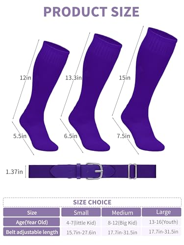 Image of Baseball Socks and Belt Set Cotton Youth Softball Socks for Boys Girls