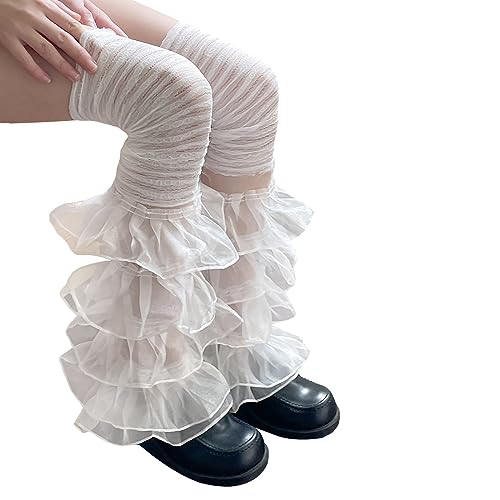 Y2K Lace Ruffle Leg Warmers Tiered Tulle Leg Sleeves Leggings Sexy Boot Cuffs Cover Socks Cosplay Streetwear for Women Girls4