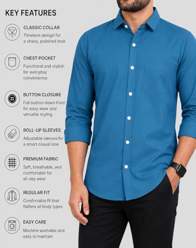 Image of CB-COLEBROOK Men's Casual, Regular Fit, Solid Colour, Lightweight, Button Down, Casual Wear, Shirt with Pocket. Suitable for Office & Casual Use