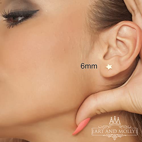 14K Solid Gold Celestial Star Shaped Stud Earrings Polished Shiny4