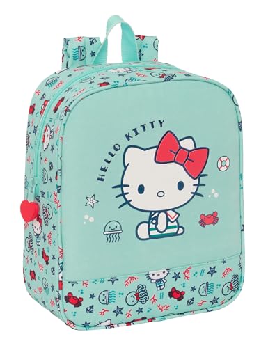 Safta HELLO KITTY SEA LOVERS   Mochila Infantil, Mochila Niño, Mochila Escolar, Adaptable a Carro, Ideal para Guardería, Cómoda y Versátil, Calidad y Resistencia, 22x10x27 cm, Color Turquesa