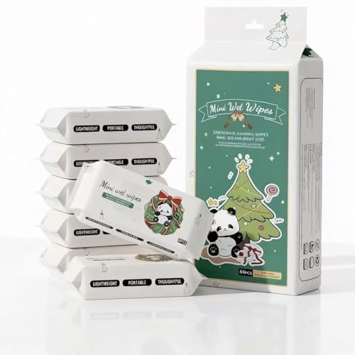 8pcs Of 64 Mini Christmas wet wipes, alcohol-free disposable wet