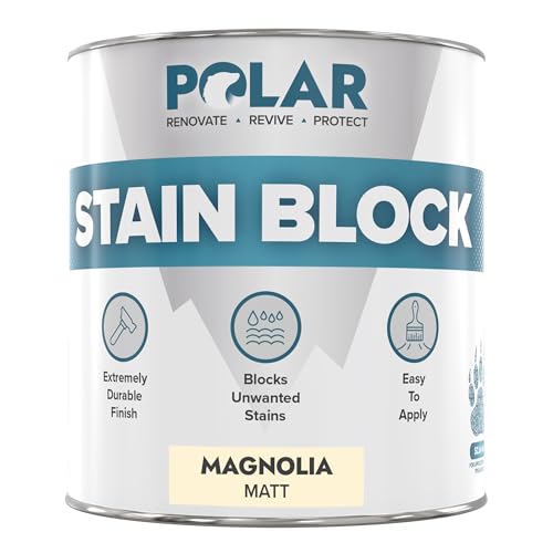 Polar Stain Blocker Paint - Matt Magnolia - 500ml | Ideal for Concrete, Cement, Wood, Brick & Painted Surfaces | Prevents & Removes Stains, Grease, Water Marks & Rust on Internal Walls & Ceilings