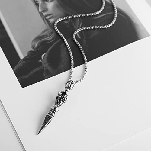 Stwtr Buddhist Retro Daming Mantra Six-Character Mantra To Descend The Devil Pestle Pendant Necklace Transfer Amulet Stainless Steel Pendant Necklace (A) #TOP3