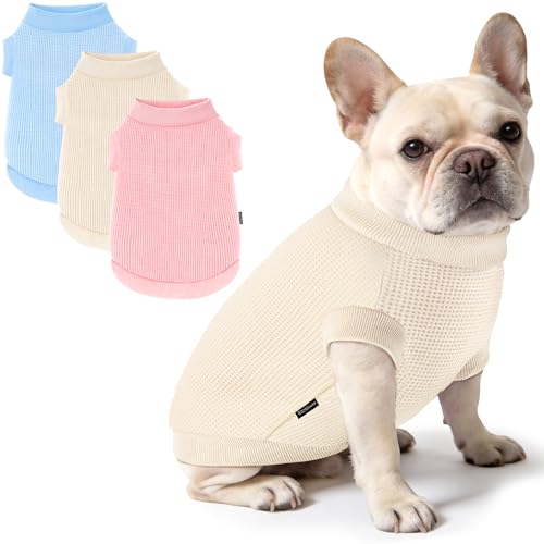 Image of 3 Pack Dog Shirt for Small Supplies Functional Waffle Dog Clothes Warm Soft Sweatshirt Outfit for Dogs Cats Pet Apparel