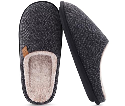 Image of COFACE Mens Cozy Memory Foam Scuff Slippers Casual Slip On Warm House Shoes Indoor /Outdoor Sandal Slippers With Arch Support Rubber Sole Size 7-15