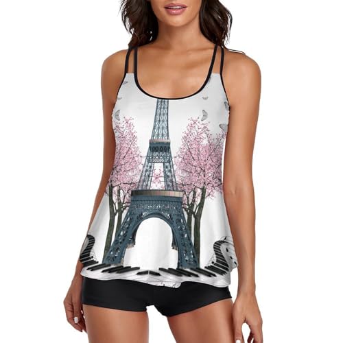 Tankini Maillot de Bain Fleur De Femme pour la plage et le spa avec short confortable