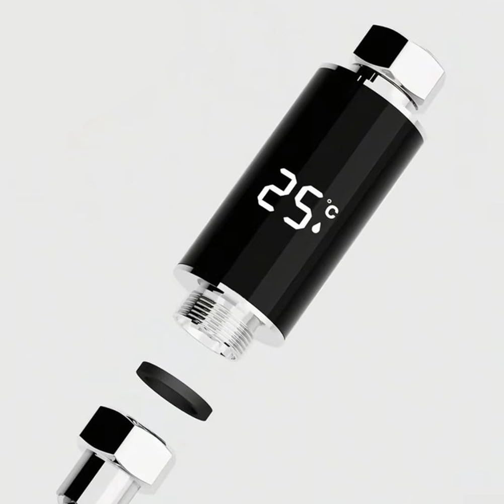 LED Shower Temperature Display Thermostat with Real- 0°C–99°C Reading, Hydroelectric Powered, 3- Safety Indicator, ABS Body, G1/2 Thread, Bathroom Use(B)