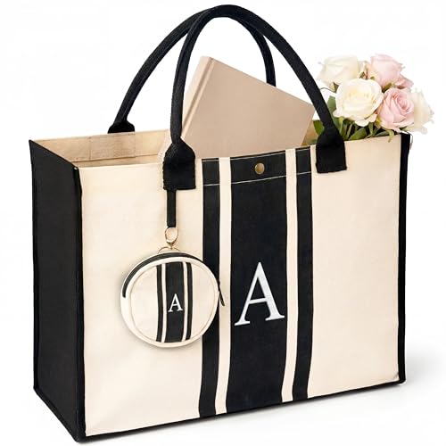 LEAFICO Initial Canvas Tote Bag