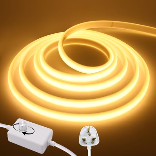 KAFULA Dimmable COB LED Neon Strip [4M,Warm White 3000-3500K],220V-240V Cuttable Waterproof Flexible Silicone FCOB LED Strip CRI85+,Bedroom Kitchen Living Room Balcony Decoration