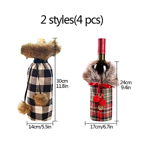 Feelava Weihnachten Weinflasche Abdeckung 4 Stücke Rotwein Taschen für Dress up Weinflasche Wiederverwendbare Wein Geschenk Taschen für Home Dinner Party Dekoration Tischdekoration
