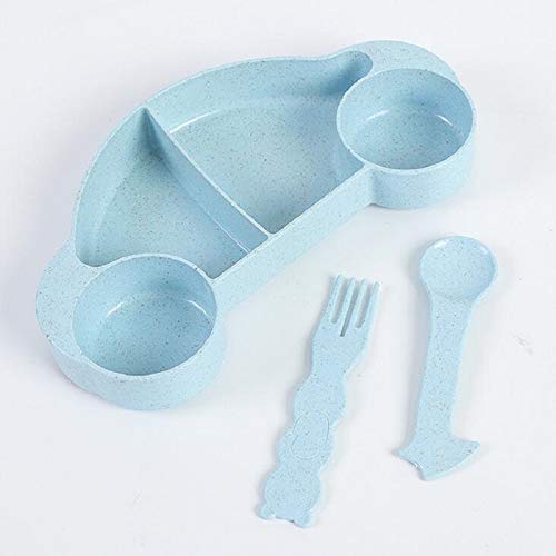 CONNECTWIDE Plastic Children Baby Plate Bamboo Tableware Set, Blue