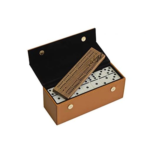 #450 Alex Cramer Travel Domino Set with Caramel-Colored Leather Case - Professional Tournament Domino Set - 28 Indestructible Double-Six Dominoes (Domino Set)