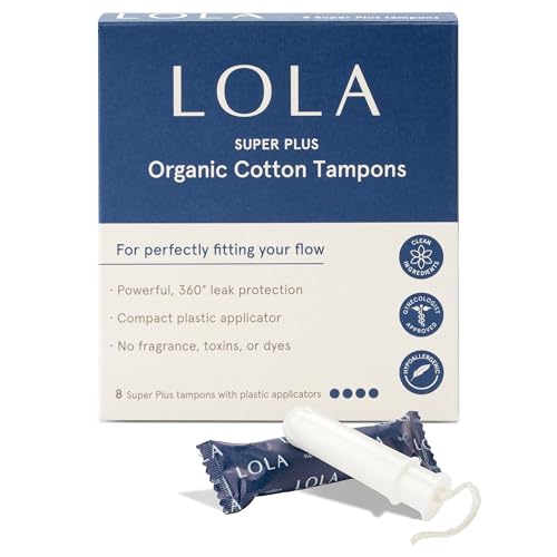 LOLA 100% Organic Cotton Tampons 8 Count - Super Plus Non-Toxic Tampons Period Feminine Hygiene Products HSA FSA Approved Products Feminine Care