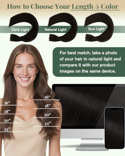 Image of Ugeat Genius Weft Extensions Human Hair Brown, 18 Inch Medium Length 50G