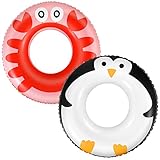 HeySplash Aufblasbare Schwimmringe, Baden Schwimmreifen Schwimmring für Kinder Erwachsene, Schwimmbecken Float für Badespaß Sommerpool Strandparty Wasseraktivitäten - Rosa Krabbe + Schwarzer Pinguin