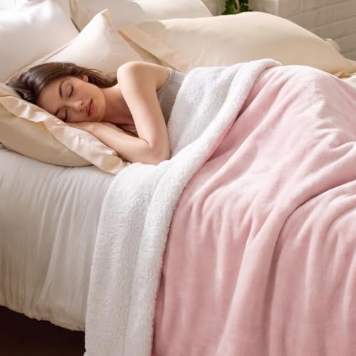 Image of Bedsure GentleSoft Sherpa Fleece Throw Blanket for Couch, Non-Heated, Thick and Warm Throw Gifts for Women and Girls, Soft Fuzzy Plush Kids Blanket for Spring, Room Home Decor, Pink, 50x60 Inches