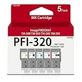 YOUTOP PFI-320 PFI320 Ink Tank (300ml -5 Pack) PFI-320MBK PFI-320C PFI-320M PFI-320Y PFI-320BK Ink Cartridge Replacement for Canon ImagePROGRAF PFI TM-200 TM-205 TM-300 TM-305 Printer
