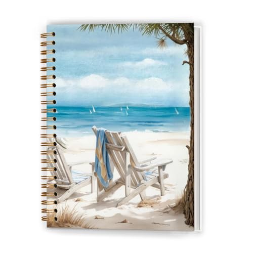 XUNLURY Coastal Beach Notebook, Tropical Beachy Journal, Blue Ocean Aesthetic Journal, Gifts for Beach Lovers, Nautical Ocean Hardcover Spiral Notebooks, 5.5x8.3 Inch