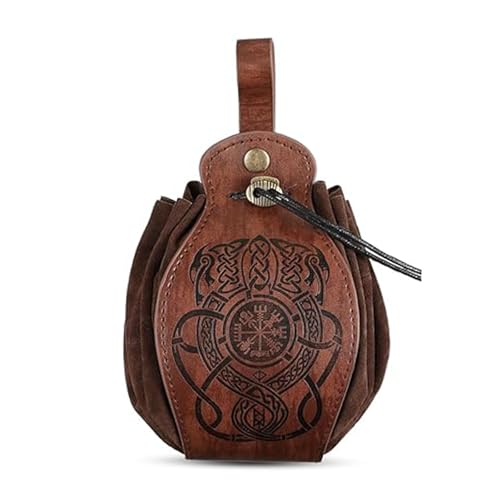 Image of Leather Belt Pouch Medieval Vintage Renaissance Viking LARP Cosplay Costumes Drawstring Coin Purse Phone Holder Waist Bag (Dragon)