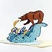 CUTE POPUP 3D Bear Catching Salmon Pop Up Card for Dad, Husband – Grizzly Bear Fishing in River – Father's Day, Birthday, Retirement, Thank You – Handmade 6x6 Inch, Envelope Included