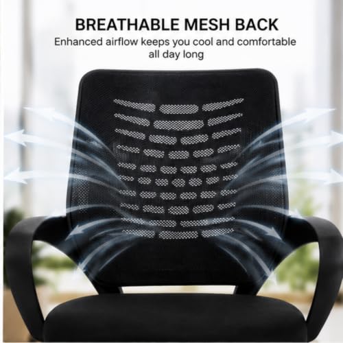 Image of NARSA Aura Ergonomic Mid-Back Office Chair with Breathable Mesh Back, PU Cushion Seat, Fixed Armrests, Tilt Control & Smooth Caster Wheels, Computer Desk Chair for Home Office Work, Self Assembly