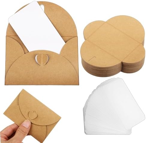 100 Pack Mini Kraft Paper Envelopes with Blank Cards – Vintage Style ...