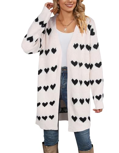 Image of Alsol Lamesa Women's Long Sleeve Heart Cardigan Sweaters V Neck Open Front Knit Coat