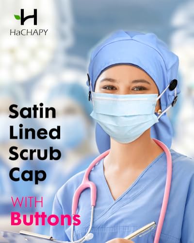 Image of Satin Lined Scrub Cap for Women Extra Large Long Hair Surgical Nurse Cap 4 Buttons
