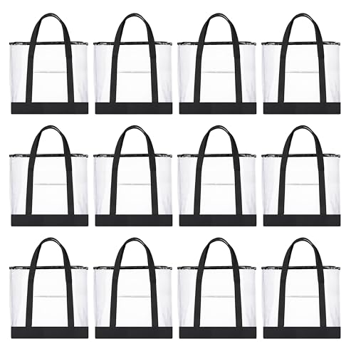 Winterlace 12 Pack Clear Tote Bags Zippered Transparent Stadium Approved Concerts Shopping Festival Bulk