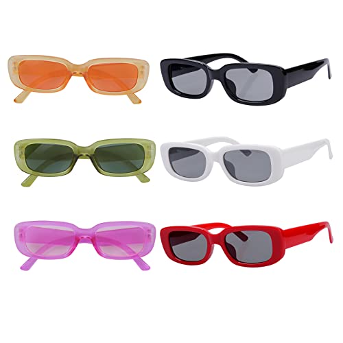 WEDNOK 6 paires Lunettes de Soleil Rectangulaires Vintage Couleur Plastique Hippie Rétro Carrées pour Fête Déguisement Femme Homme Adulte Cadeau Unisexe Extérieur Hawaï Eté, Taille unique